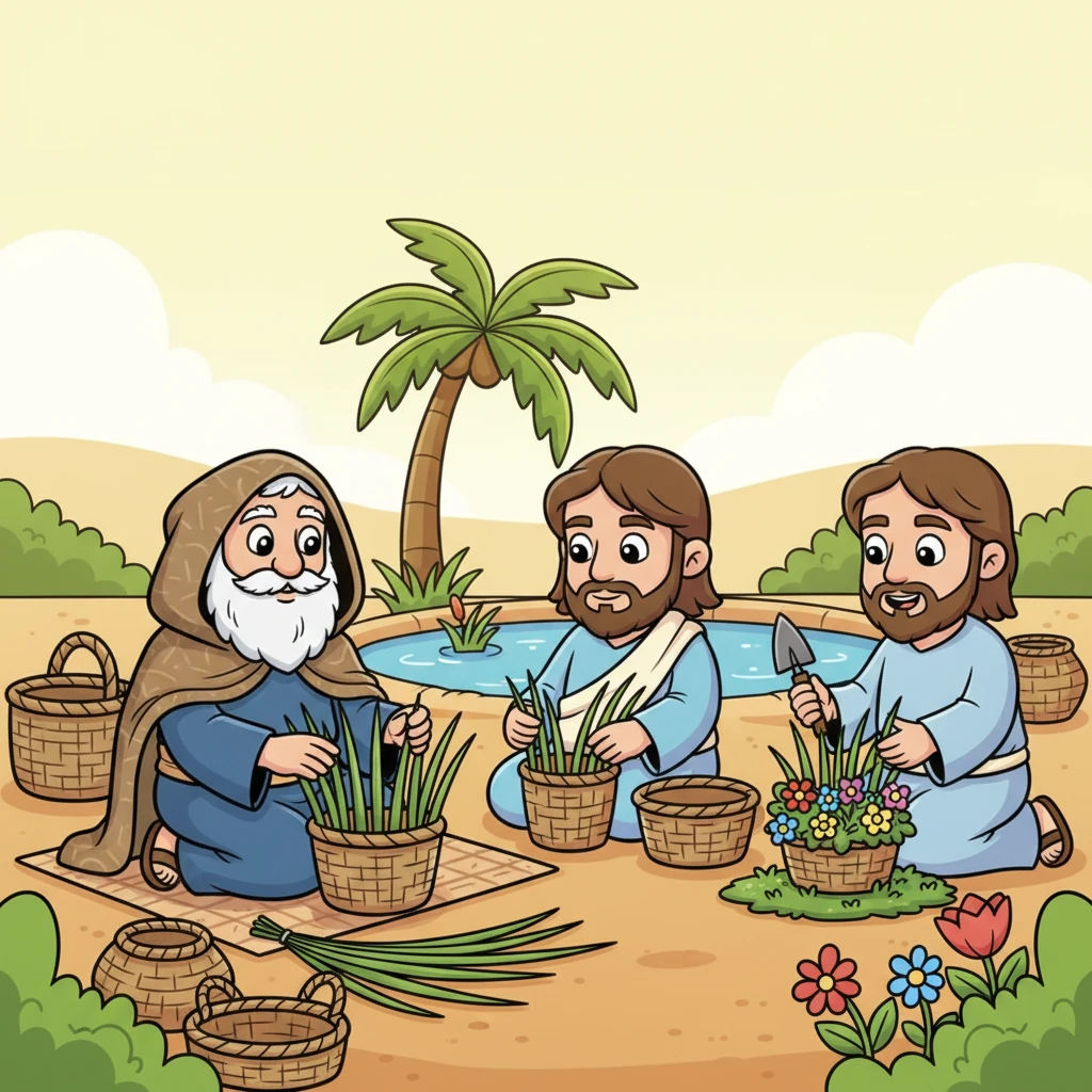 Anthony taught his friends to live simply, always praying and working with their hands. They wove sturdy baskets from palm leaves and tended a small, cheerful oasis garden, finding joy in every task and peace in every prayer.