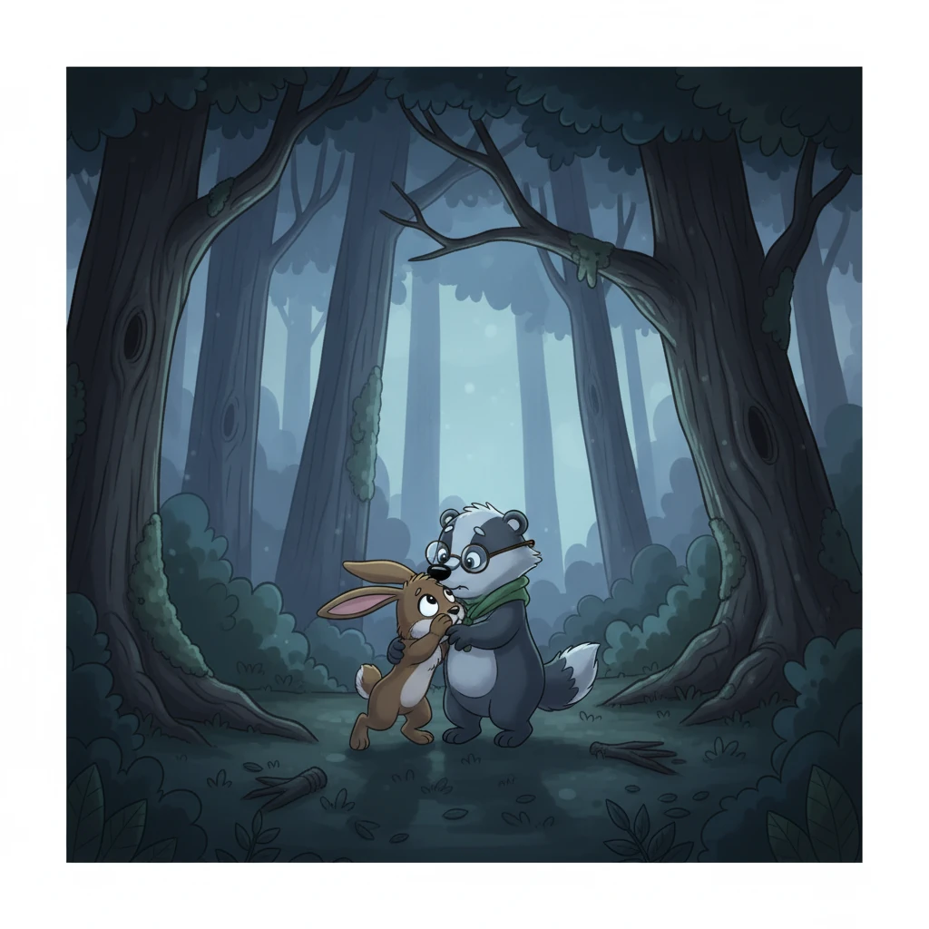 Un soir, un petit lapin s'était égaré, loin de son terrier douillet. Effrayé par les ombres dansantes et les bruits inconnus, il tremblait de tout son corps. Ses petites oreilles frémissaient, cherchant un signe de réconfort.