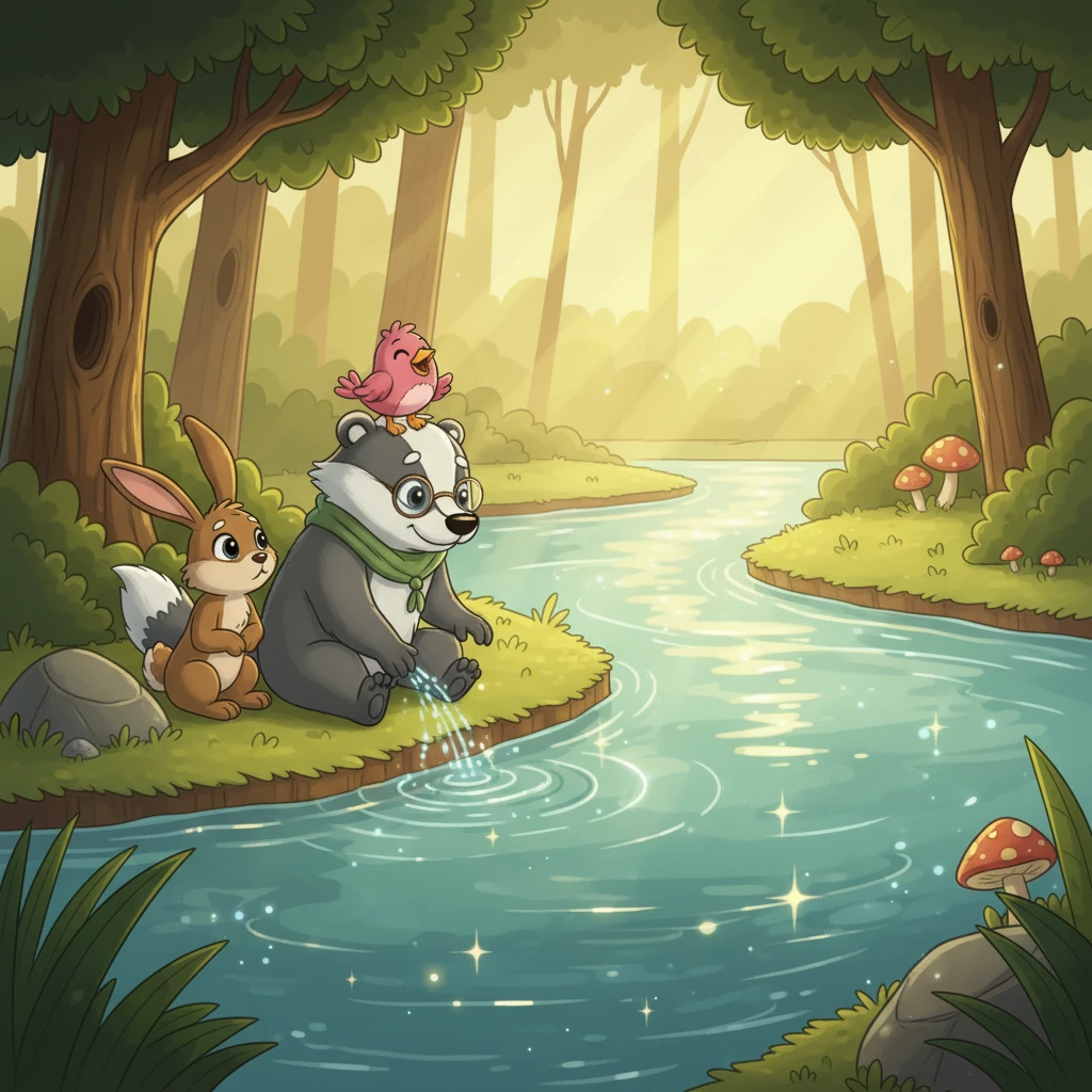 Renax rendait souvent visite à ses amis lutins. Il aimait s'asseoir près de la rivière, sa lumière se reflétant sur l'eau magique. Ensemble, ils partageaient des histoires et s'assuraient que la rivière et ses habitants restaient en sécurité.