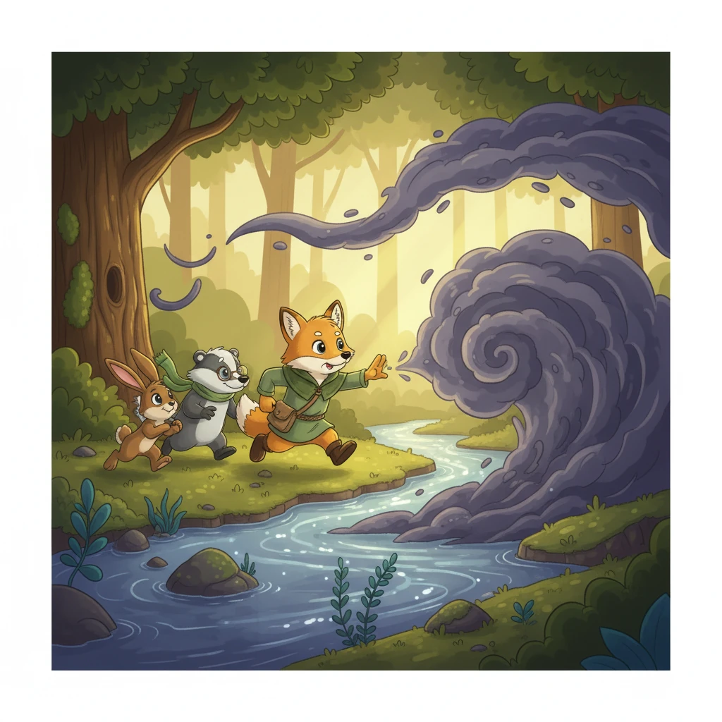 Un jour, une brume sombre et froide, qui n'était pas celle de la rivière, commença à s'approcher. Elle menaçait d'éteindre la lumière des plantes aquatiques et de geler les écailles des poissons. Elfo et Elfette, bien que courageux, avaient besoin d'aide.