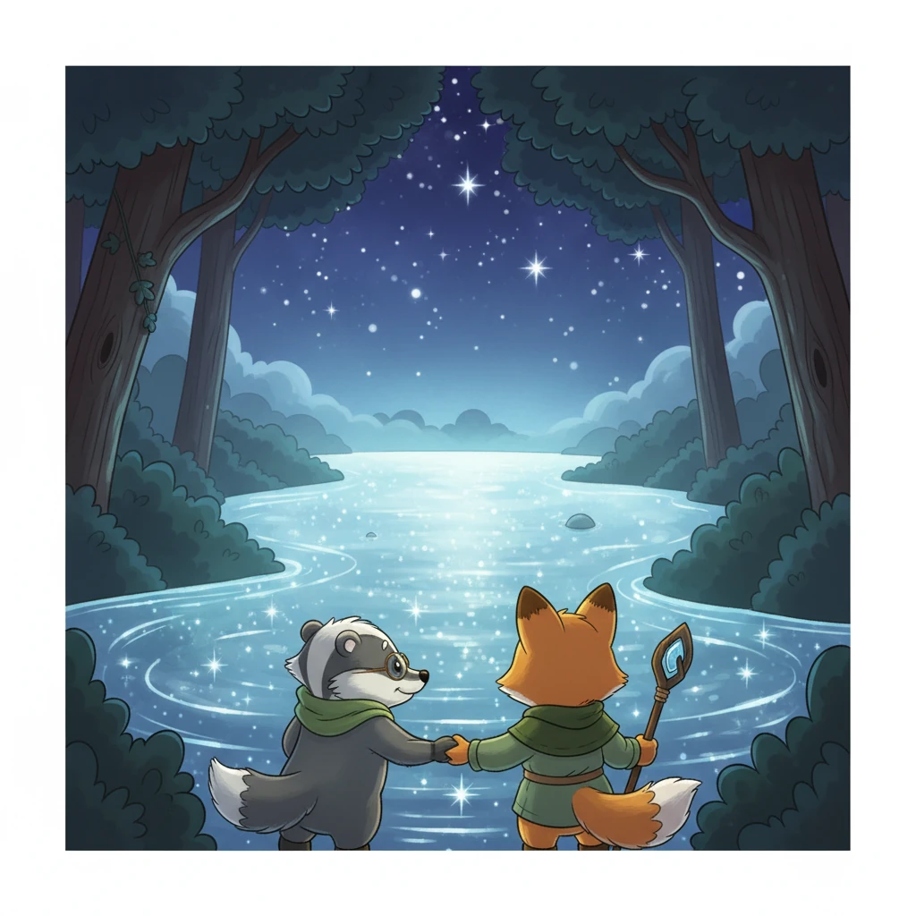 La brume se retira, et la Rivière au Mr Freezer retrouva sa magie scintillante. Renax, Elfo et Elfette se serrèrent les uns contre les autres, fiers d'avoir protégé leur forêt. Sous les étoiles brillantes, leur amitié illuminait la nuit, promettant de veiller toujours sur ce lieu enchanté.