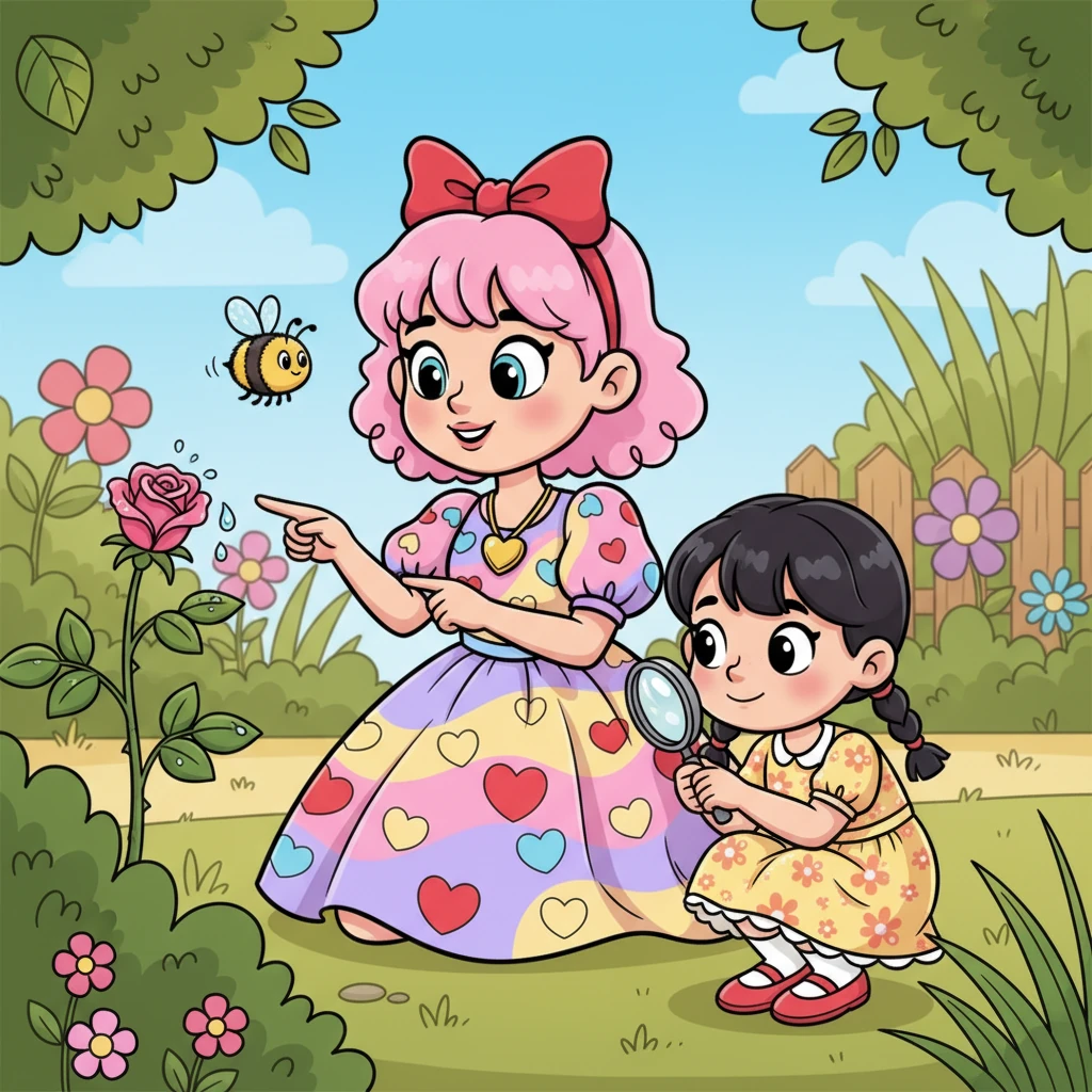 Ms. Valentine taught Hana about the deep love for nature and the beauty in every tiny detail. She encouraged Hana to pause and truly see the delicate petals, the buzzing bees, and the sparkling dew. Hana learned to cherish the quiet moments, finding immense love and peace in the simple wonders of the world. Her garden became a place of joyful discovery.