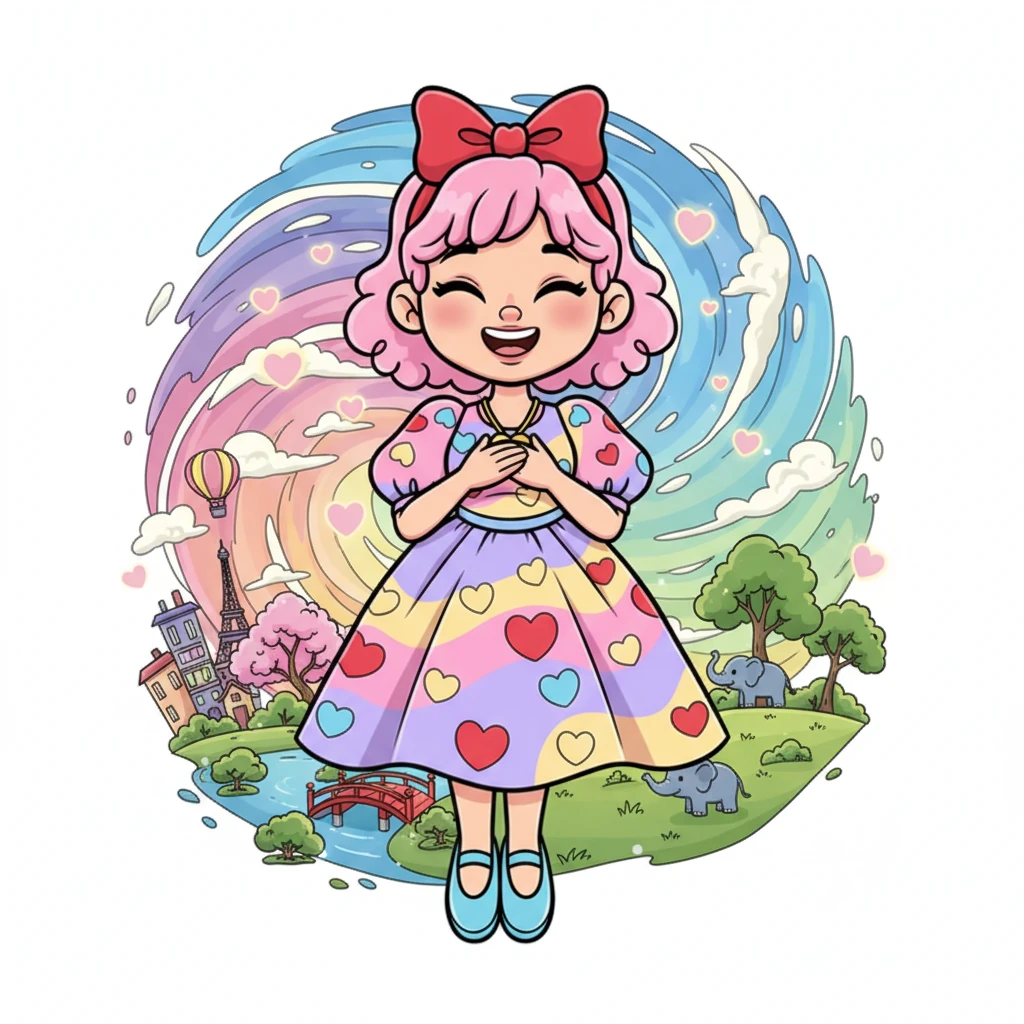 As Ms. Valentine journeyed back home, her heart swelled with all the different kinds of love she had witnessed. From the bustling streets of Paris to the peaceful gardens of Kyoto and the grand plains of Kenya, love truly was everywhere. It was in friendship, in nature, and most wonderfully, in family. Each encounter had shown her a new facet of this precious emotion.