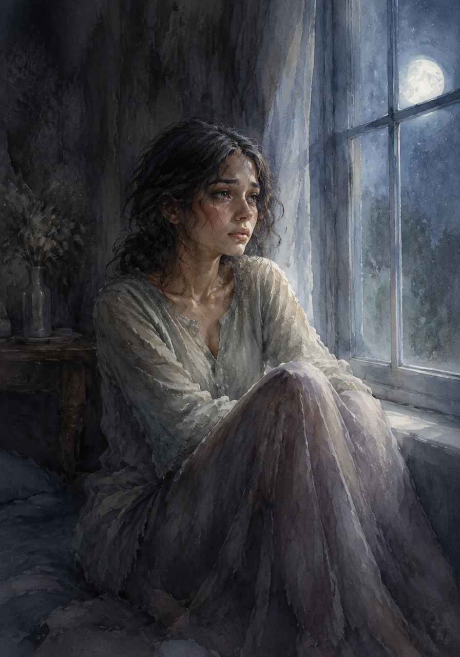 Vennala sits by the window in a room swallowed by shadows, her silhouette framed by the cool glow of the moonlight. The silence is heavy, no longer interrupted by the familiar ping of a notification or the warmth of a digital greeting.
