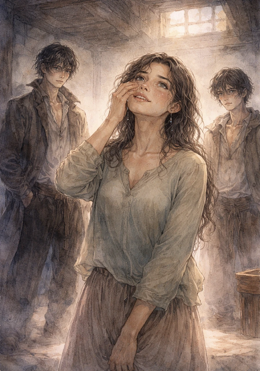 A single tear escapes and is quickly brushed away as she lets out a soft, ironic laugh at the complexity of her own heart. She looks up at the ceiling, left with the one question that haunts the silence: if this is truly just friendship, why does it carry the weight and ache of love?