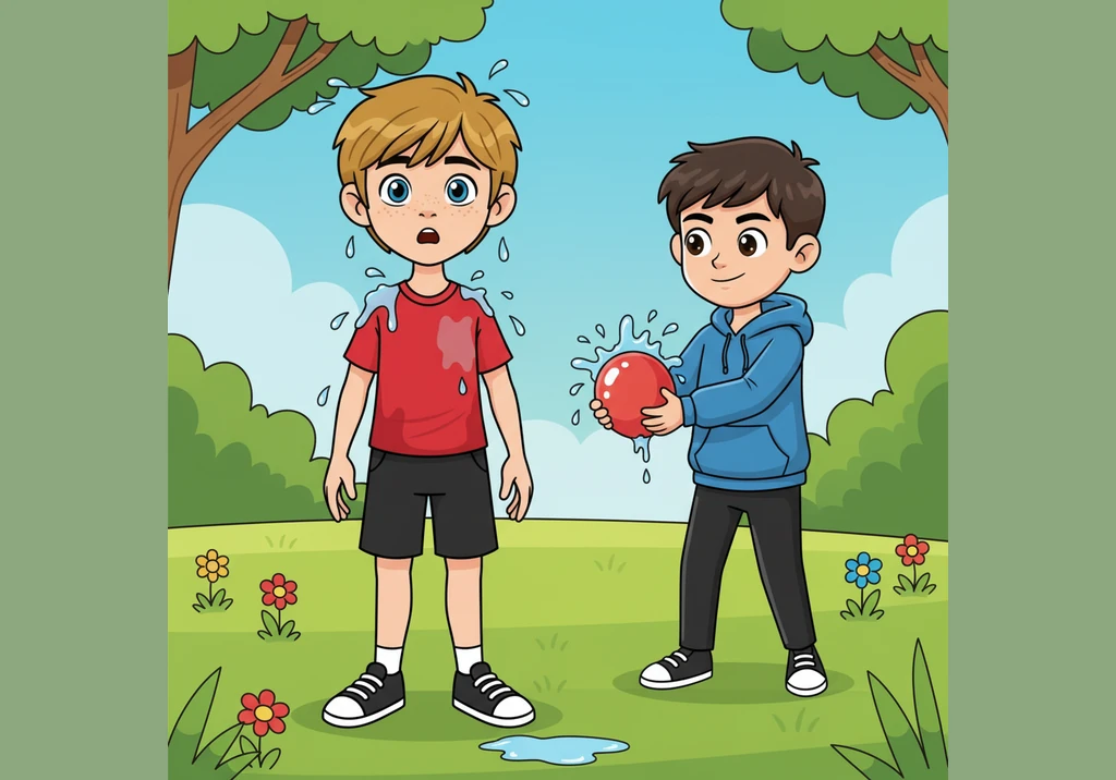 Julian stands perfectly still like a frozen statue, his eyes wide with surprise. His shadow takes one more slow, exaggerated step forward before freez