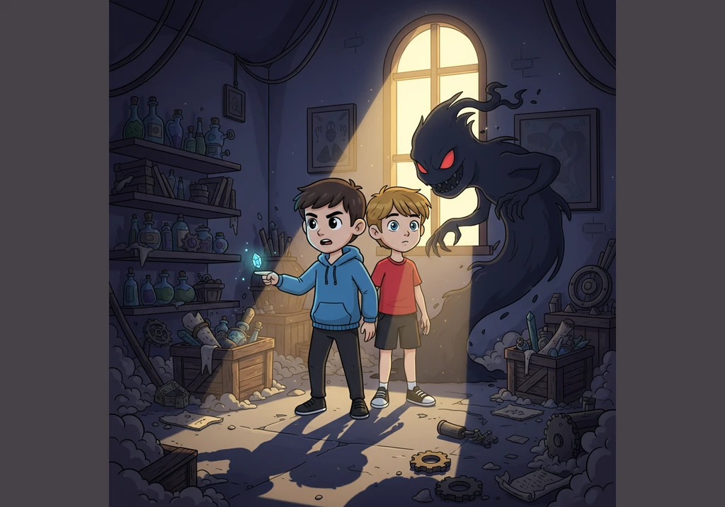 Arlen explains that shadows are only scary if you let your imagination run wild. He calmly steps right into the middle of the wiggling shapes, and the