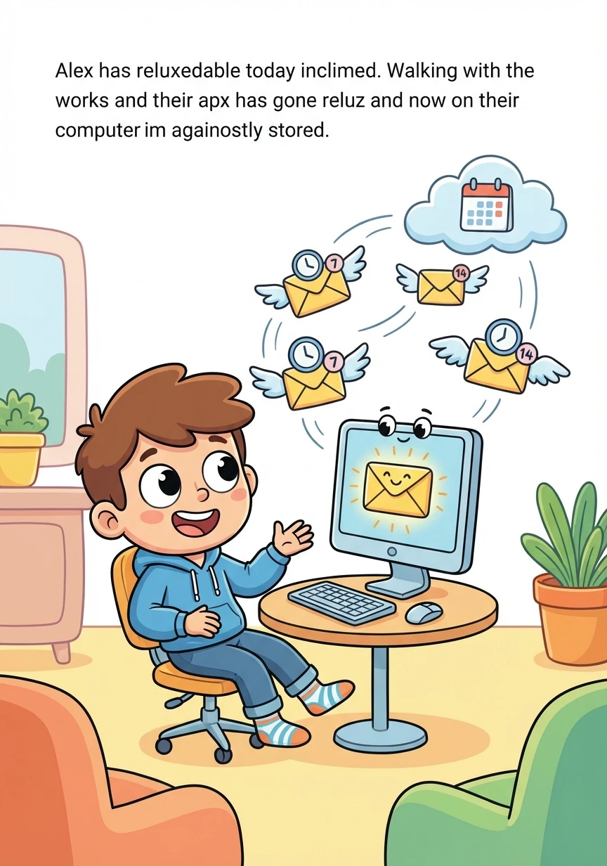 The invoice generator also sets up automatic reminder emails: one for seven days and another for fourteen days after the invoice is sent. Alex no longer has to worry about chasing payments!