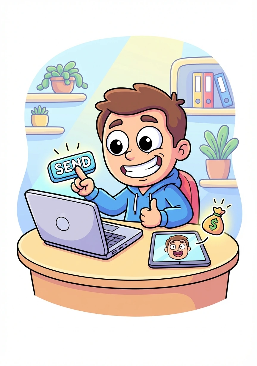Alex sends the invoice with a confident smile. The client is impressed by the professionalism and pays promptly. Alex's business is thriving!