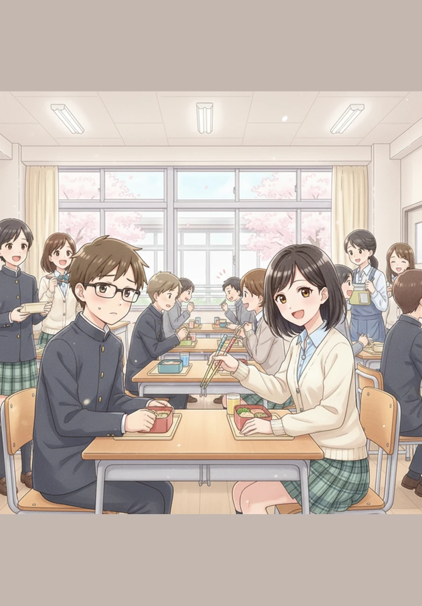 As the lunch bell rings, the busy cafeteria becomes a whirlwind of energy and noise. Behind the scenes, a staff member steps in to help a tired coworker clean up a large spill, sharing a knowing smile that lightens the heavy load.