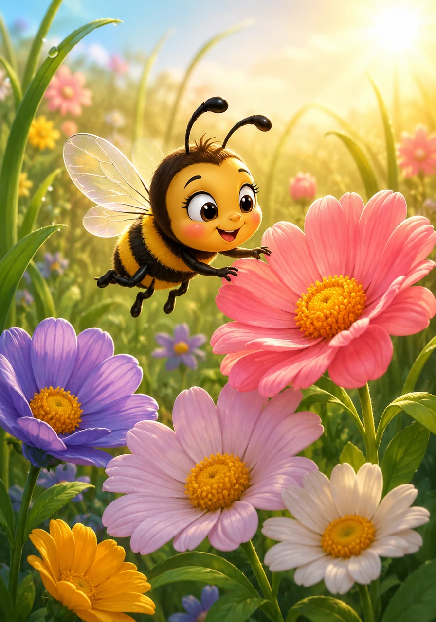 Beatrix the bee was smaller than most bees, and her buzz was a little less precise, often sounding like a gentle hum. But what she lacked in speed and size, she made up for in heart. Every morning, she would greet the flowers, always ready to start her day.