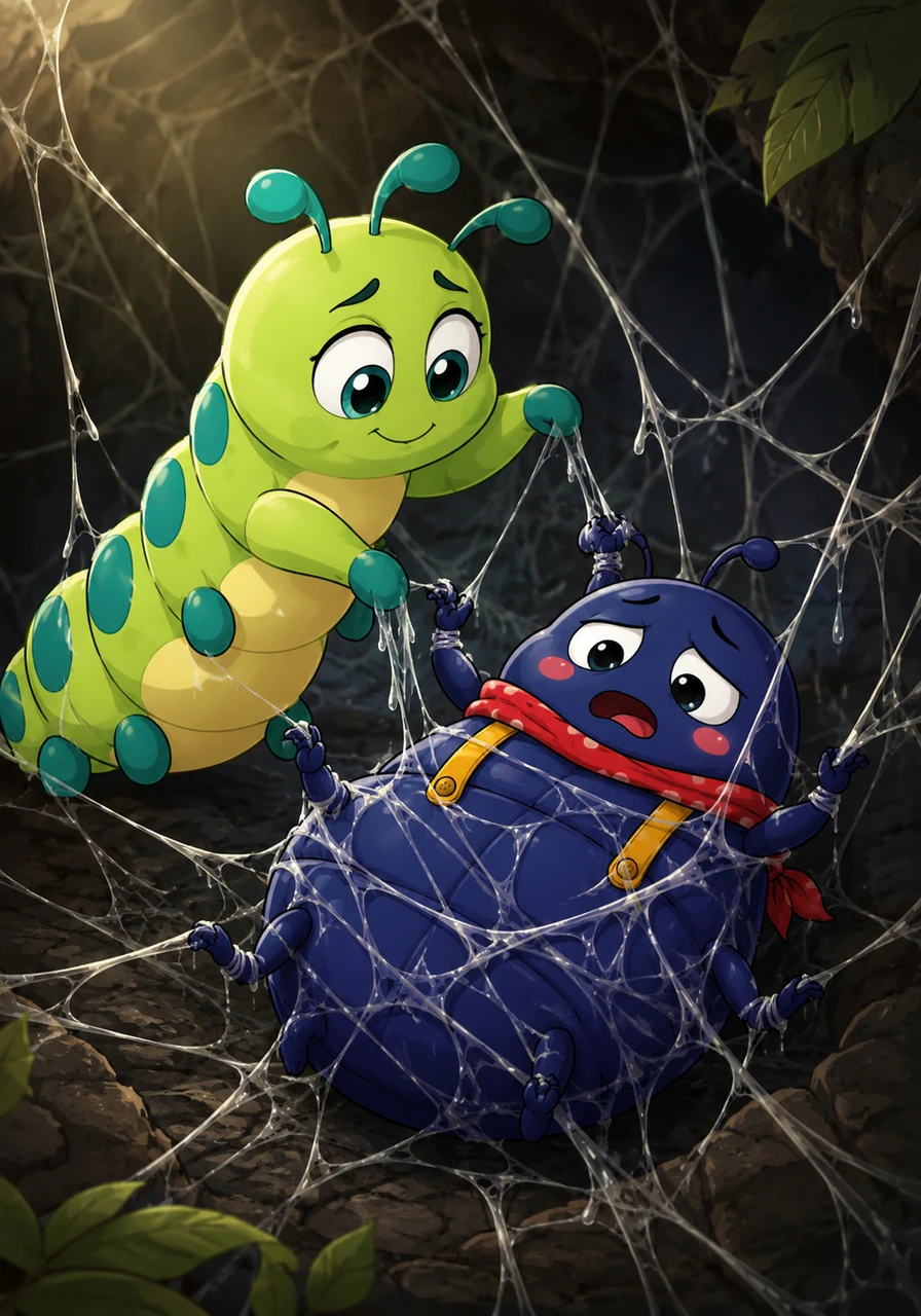 Stella was too tired to free her own legs from the web, so Beatrix careful to avoid the stickiest strands, carefully used her legs to help release Stella and then helped tidy the mess.