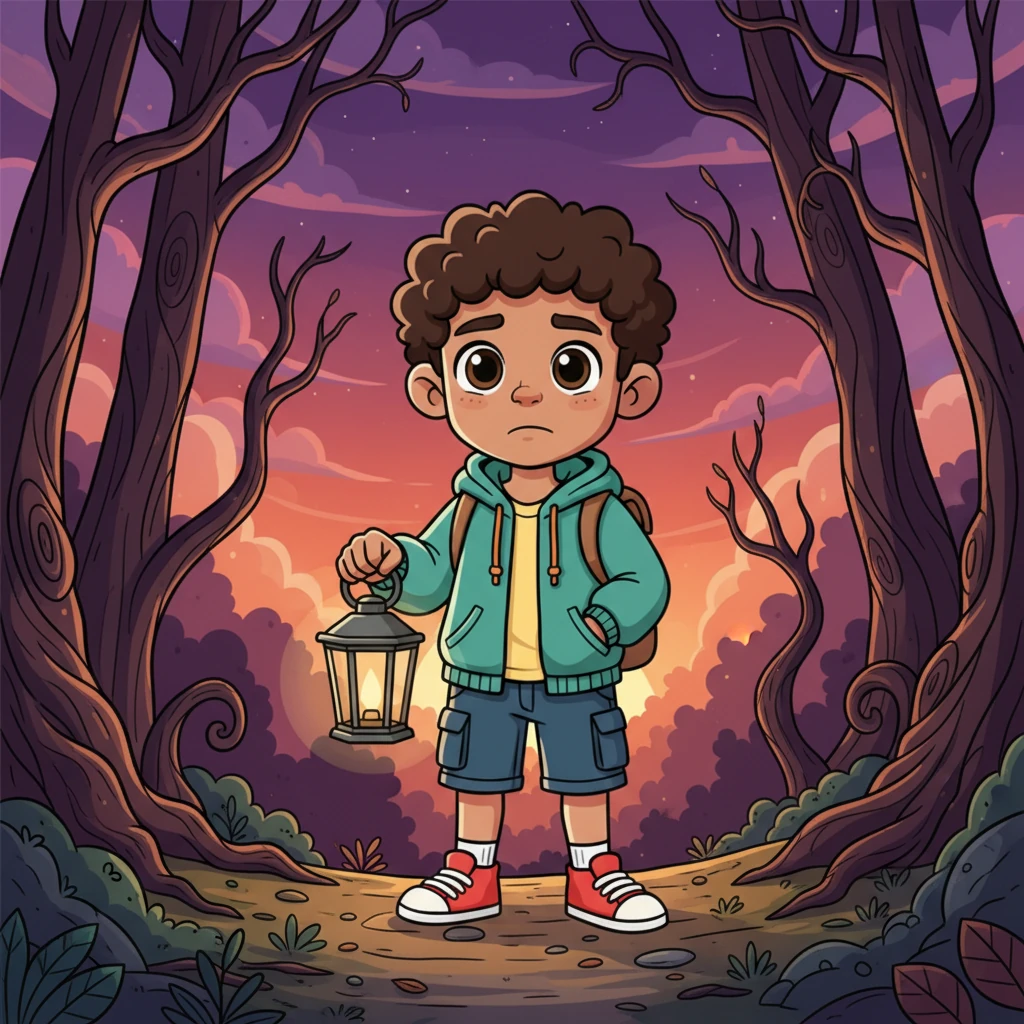 As the sun dipped below the horizon, painting the sky in purples and oranges, Yaseen walked towards the edge of the whispering forest. The shadows grew long and twisty, making familiar trees look a little bit spooky. A shiver of nervousness tickled his toes, but he kept going.