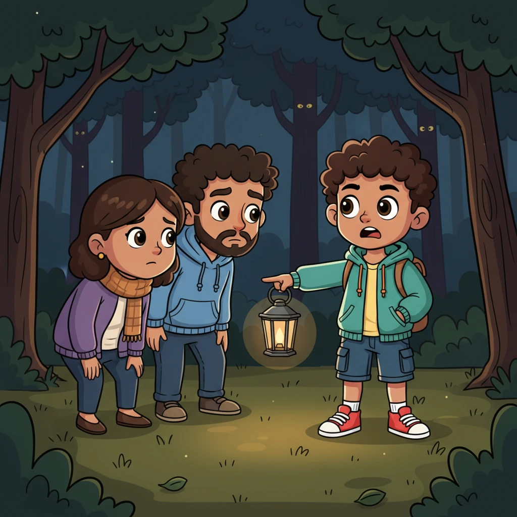 With the lantern swinging, casting dancing light, they cautiously approached the spot where Yaseen had seen the monster. Yaseen pointed nervously, his heart still thumping, while his parents peered into the gloom, a little puzzled.