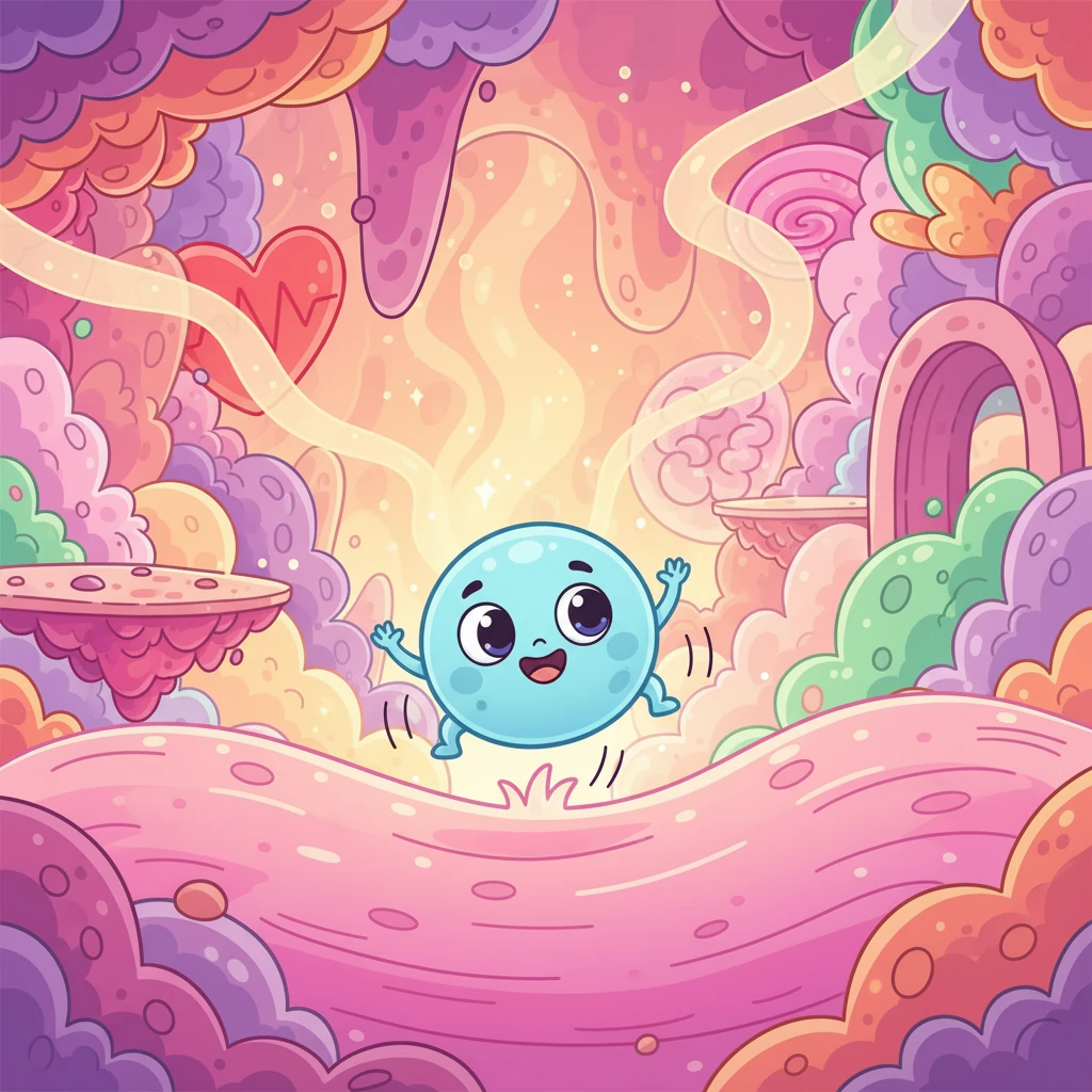Celly feels strong and happy, doing her important job every single day. "Even though I'm so tiny, I help make your muscles strong, your brain smart, and your heart beat! Every cell is a little hero."