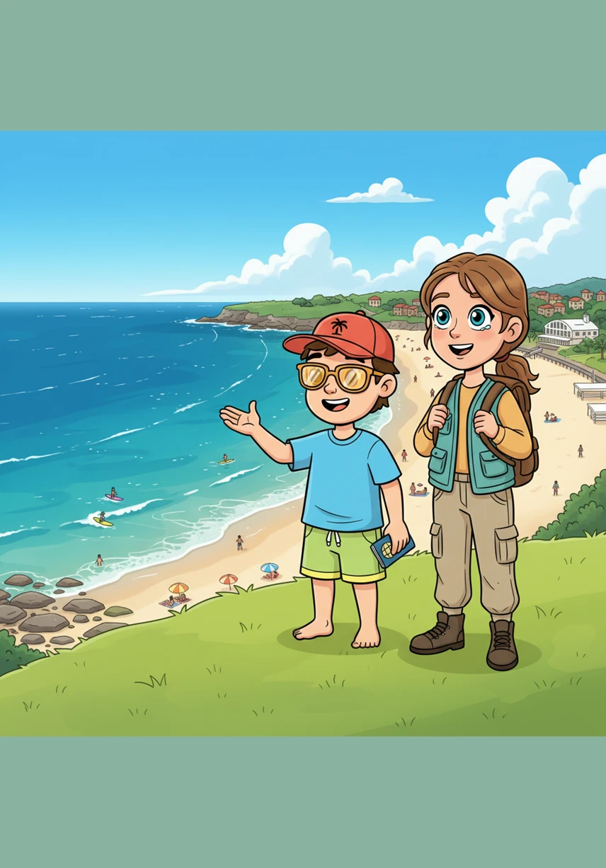 Lilly-Ann and Stephen sit on the grass overlooking Bondi Beach, surrounded by a group of ten friends including Lilly-Ann’s brother, Tommy. Everyone is laughing in their swimming gear and sunglasses, and the couple feels incredibly lucky to be surrounded by such a wonderful community so far from home.