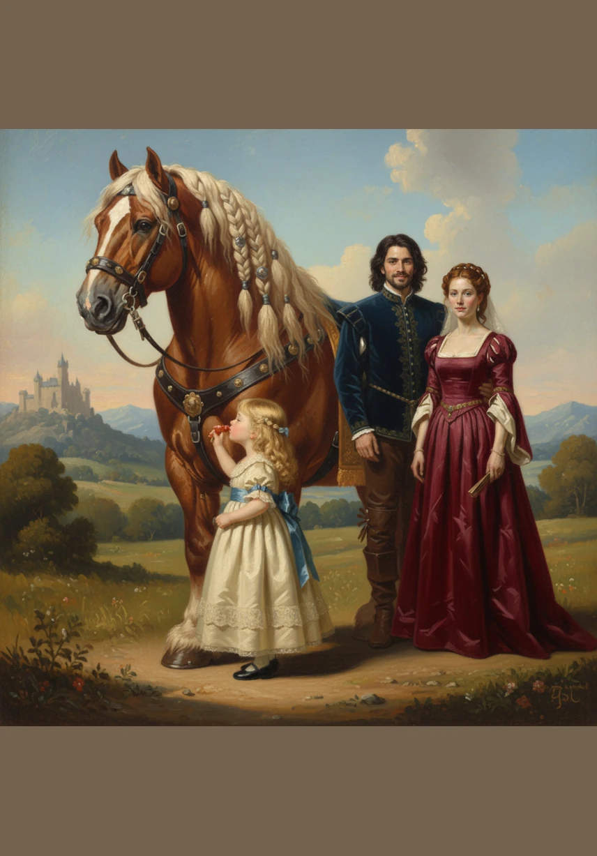 Lily reaches up as high as her tiny arms can go to touch the soft nose of Barnaby the horse. Barnaby bows his head low, letting his little friend give him a sweet, sticky kiss right on his muzzle.