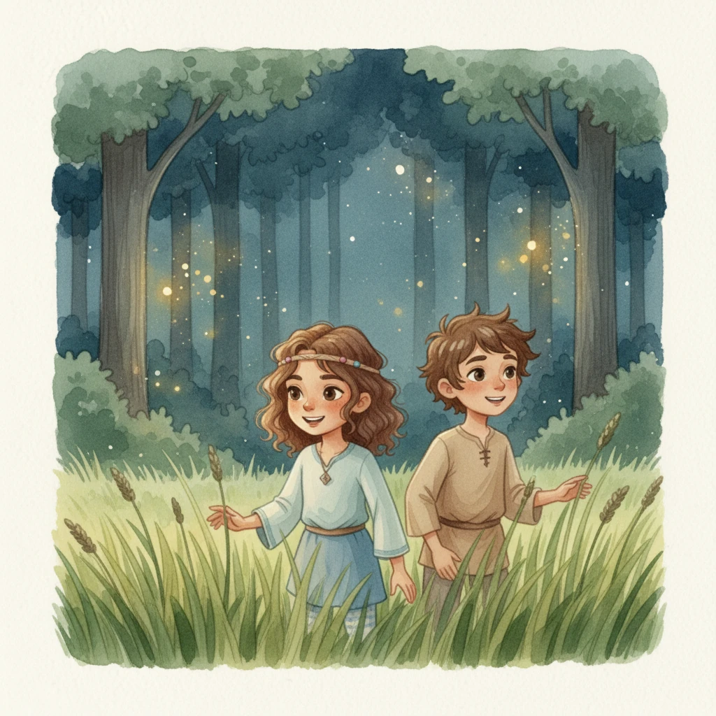 Following the firefly, Sıla and Eren emerge from the woods, finding themselves back at the familiar edge of Sıla's backyard. Relief washes over their faces as they look back at the now dark, but still enchanting, Whispering Woods. They share a grateful smile.