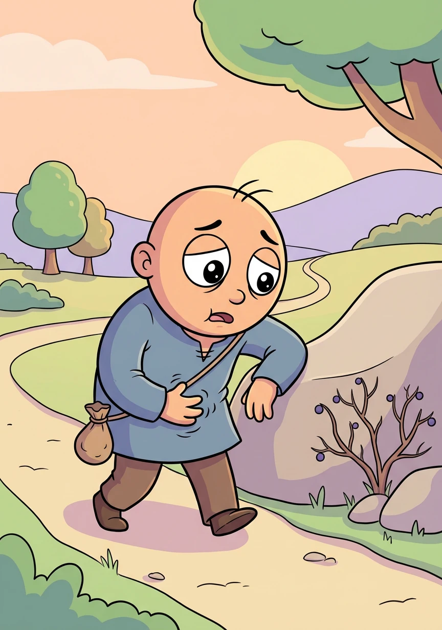 ایک دن، وہ روزگار کی تلاش میں ایک دور دراز علاقے میں گیا اور واپسی پر اسے بہت بھوک لگی۔