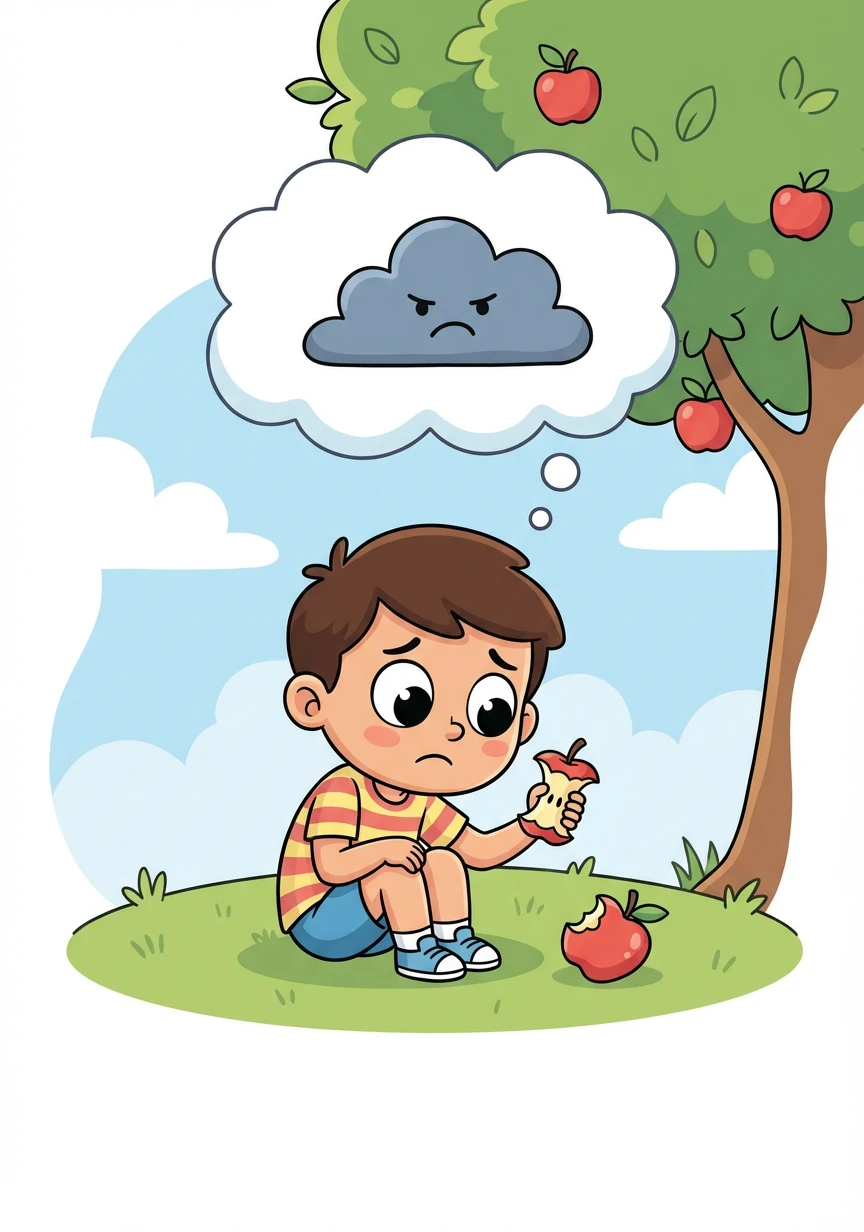 یوسف نے سیب اٹھایا اور اسے کھا لیا۔ جیسے ہی اس نے آخری لقمہ کھایا، اس کے ضمیر نے اسے جھنجھوڑ ڈالا۔ اسے احساس ہوا کہ یہ سیب اس کا نہیں تھا۔