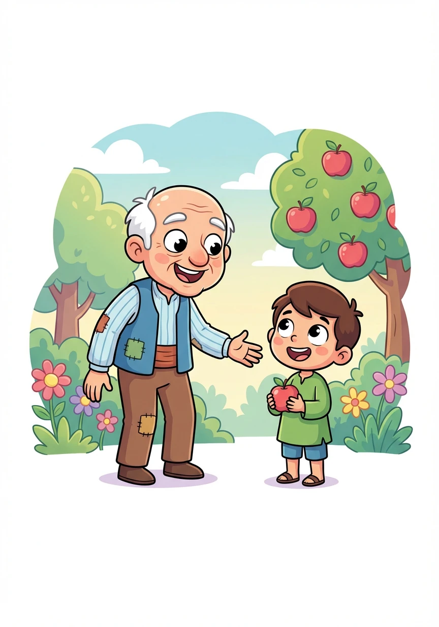 بوڑھے آدمی نے یوسف کی ایمانداری سے متاثر ہو کر اسے معاف کر دیا۔ اس نے یوسف کو بتایا کہ وہ اس کے باغ میں کام کر سکتا ہے اور اسے روزانہ سیب کھانے کو ملیں گے۔