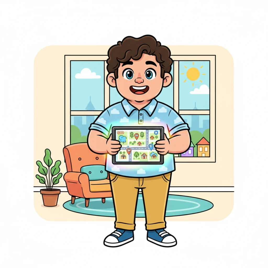 A few days later, Popsy proudly presented the "ParkWise Pal"—a magical, glowing tablet-like device. It shimmered with cheerful colors and had a friendly, animated map of Jamville on its screen. The ParkWise Pal wasn't just any gadget; it was Popsy's amazing invention to banish parking woes forever!