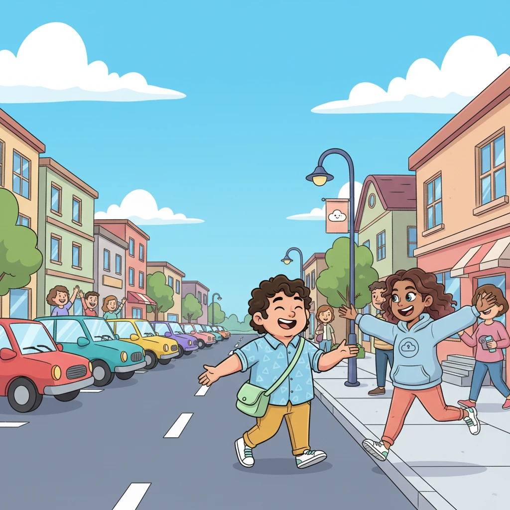Soon, Jamville was transformed! Cars were neatly parked, leaving wide, clear sidewalks for everyone to stroll. The honking and grumbling were replaced by happy chatter and laughter. Popsy, the clever inventor, had made Jamville a much more peaceful and joyful place for all its residents.
