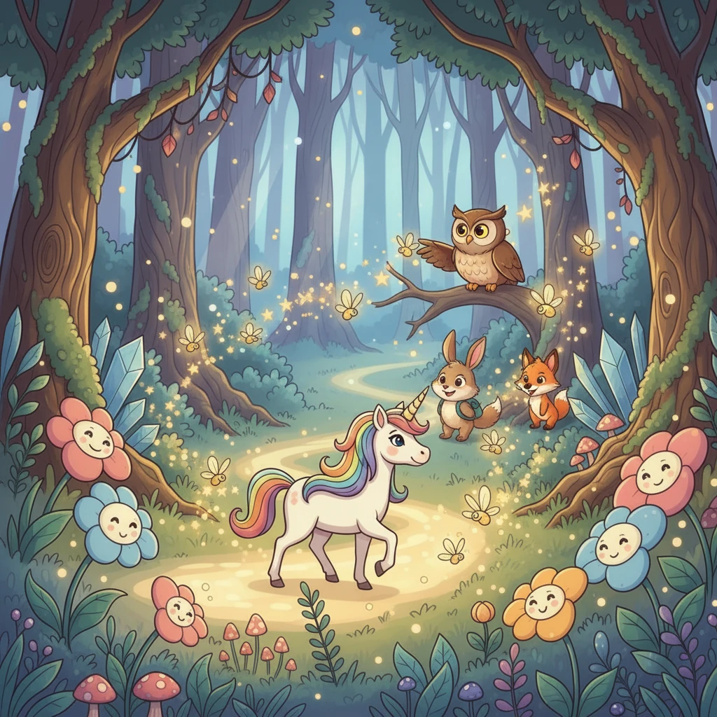 Seguendo le indicazioni del gufo, Luminosa, con coraggio, intraprese il viaggio verso il Cuore del Bosco. Sapeva che l'avventura sarebbe stata lunga, ma non vedeva l'ora di scoprire cosa le riservava il futuro, con i suoi nuovi amici.