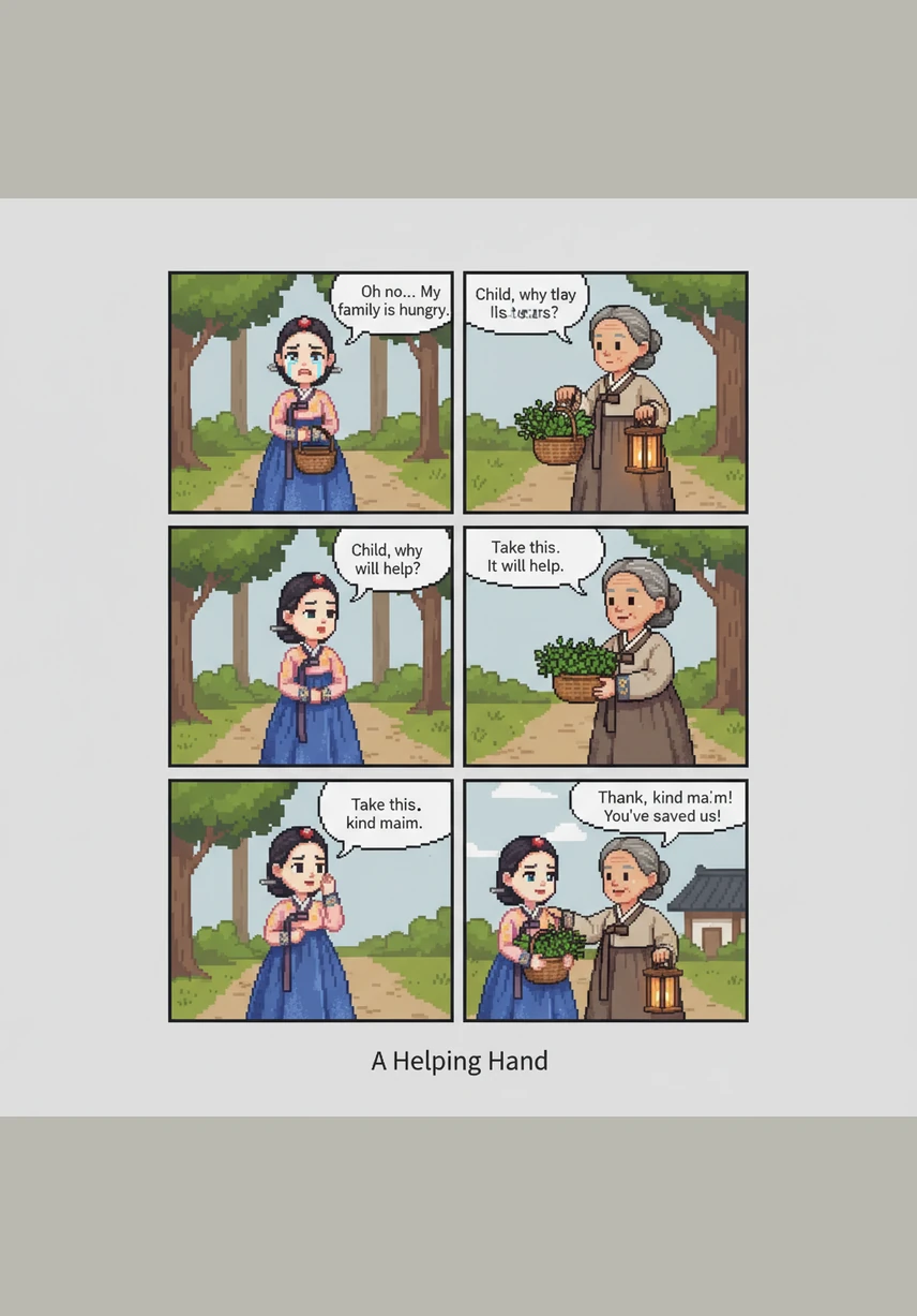 As the sun begins to dip below the horizon, Yeon-hwa looks around and realizes the familiar trail has disappeared. The forest now looks like an endless maze of long shadows and twisting roots.