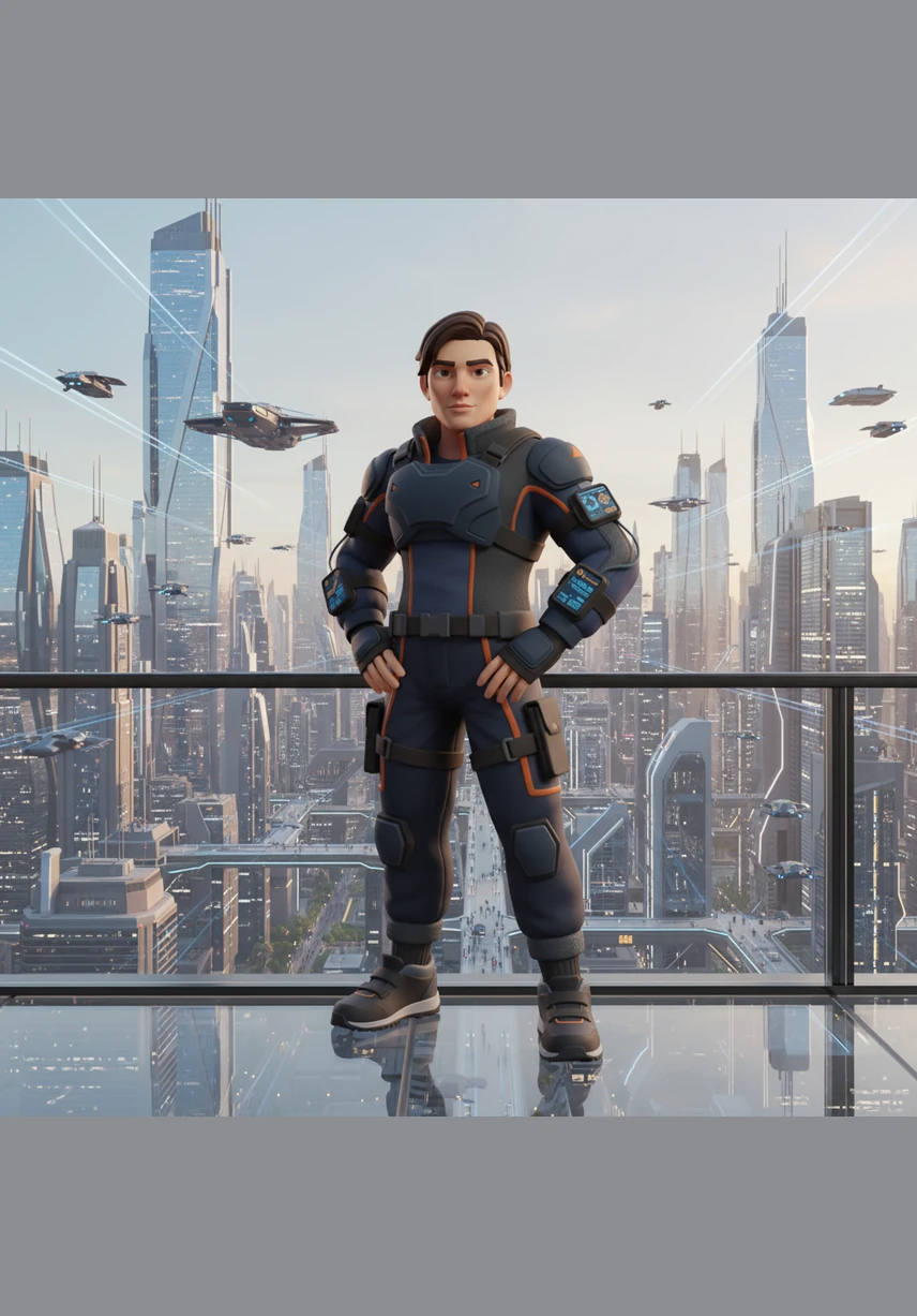Jaxen Vane stands on a glass balcony in Virelia Prime, overlooking a sea of gleaming skyscrapers and luxury flying vehicles. The futuristic financial capital hums with the sound of corporate power and high-security drones patrolling the pristine streets. Below him, the simulation of a million lives continues, unaware that his next move will change the city forever.