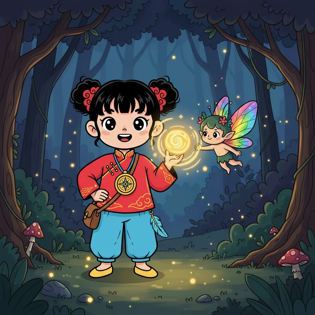 在森林里，小雨遇到了一个名叫“彩虹”的小精灵。彩虹成为了小雨的朋友，并帮助她找到了第一颗勇气之石。这颗石头闪耀着温暖的光芒，照亮了小雨的内心。