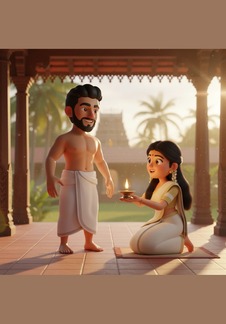 Suddenly, the heavy wooden door creaks open and the sound of Arya’s aunt calling her name drifts across the veranda. Panic and thrill mix in their eyes as they scramble to hide behind the thick, carved pillars of the ancestral home.