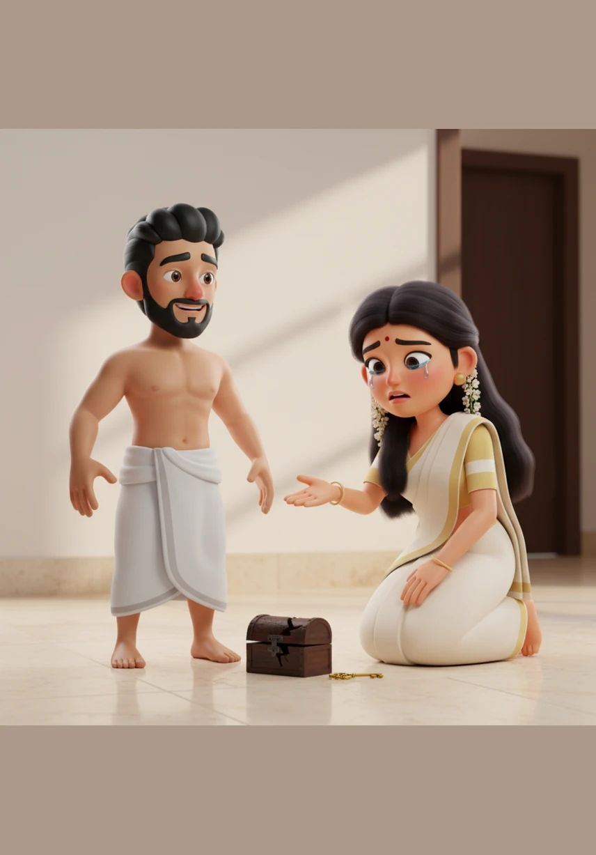 Pressed closely together in the narrow space, they hold their breath as the aunt walks past, her footsteps fading toward the garden. The proximity is electric, the only sound between them the frantic thumping of their hearts and the distant chirping of birds.