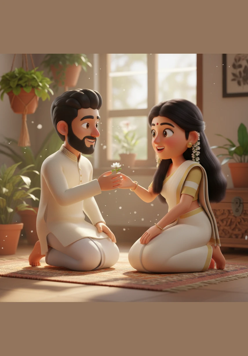 Once the coast is clear, Govind pulls a small, silk-wrapped parcel from his pocket and presses it into Arya's palm. It is a delicate gold bangle, a token of his love that sparkles in the dappled sunlight filtering through the eaves.