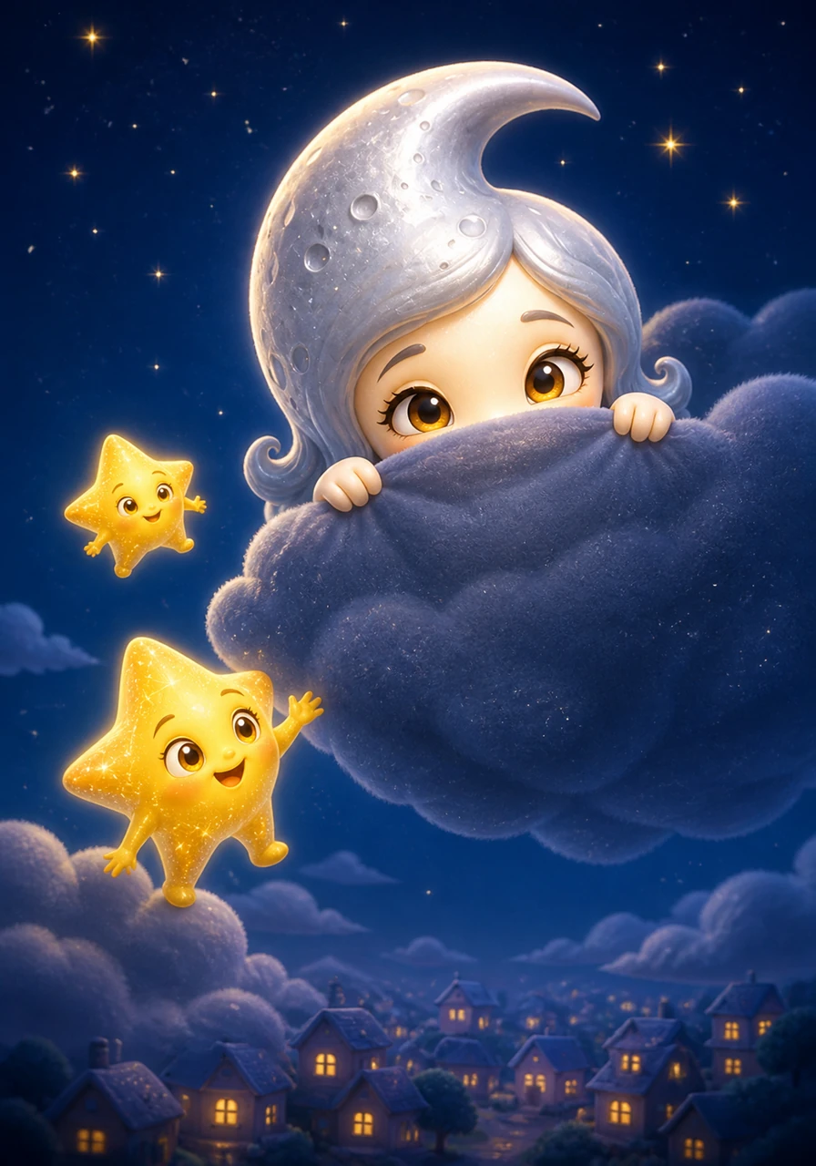 High above the sleeping world, Luna the Moon pulled a thick, velvet cloud over her face. She felt a little shy tonight, wanting to hide her silver glow from the wide, open sky.