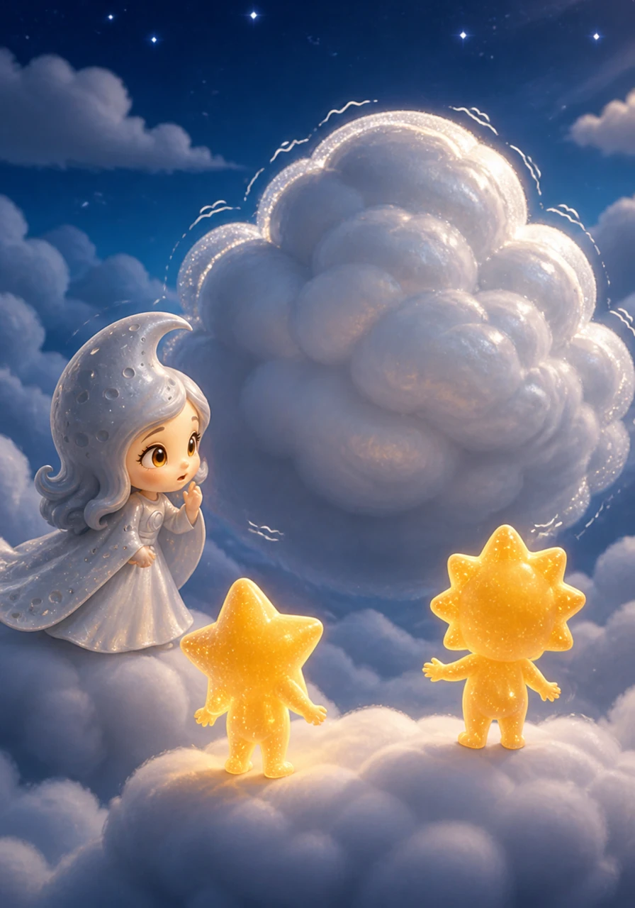 Deep in the heart of the sky, they found a massive cloud with a shimmering silver lining. The cloud was shaking slightly, as if someone inside was trying very hard to stay still and quiet.
