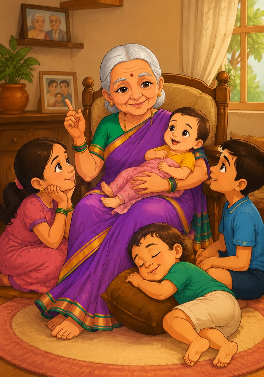 Years passed, and Shashikala became the beloved grandmother and great-grandmother to a new generation. She spent her days rocking babies and telling stories, her lap always open for a tired grandchild who needed her magic touch.