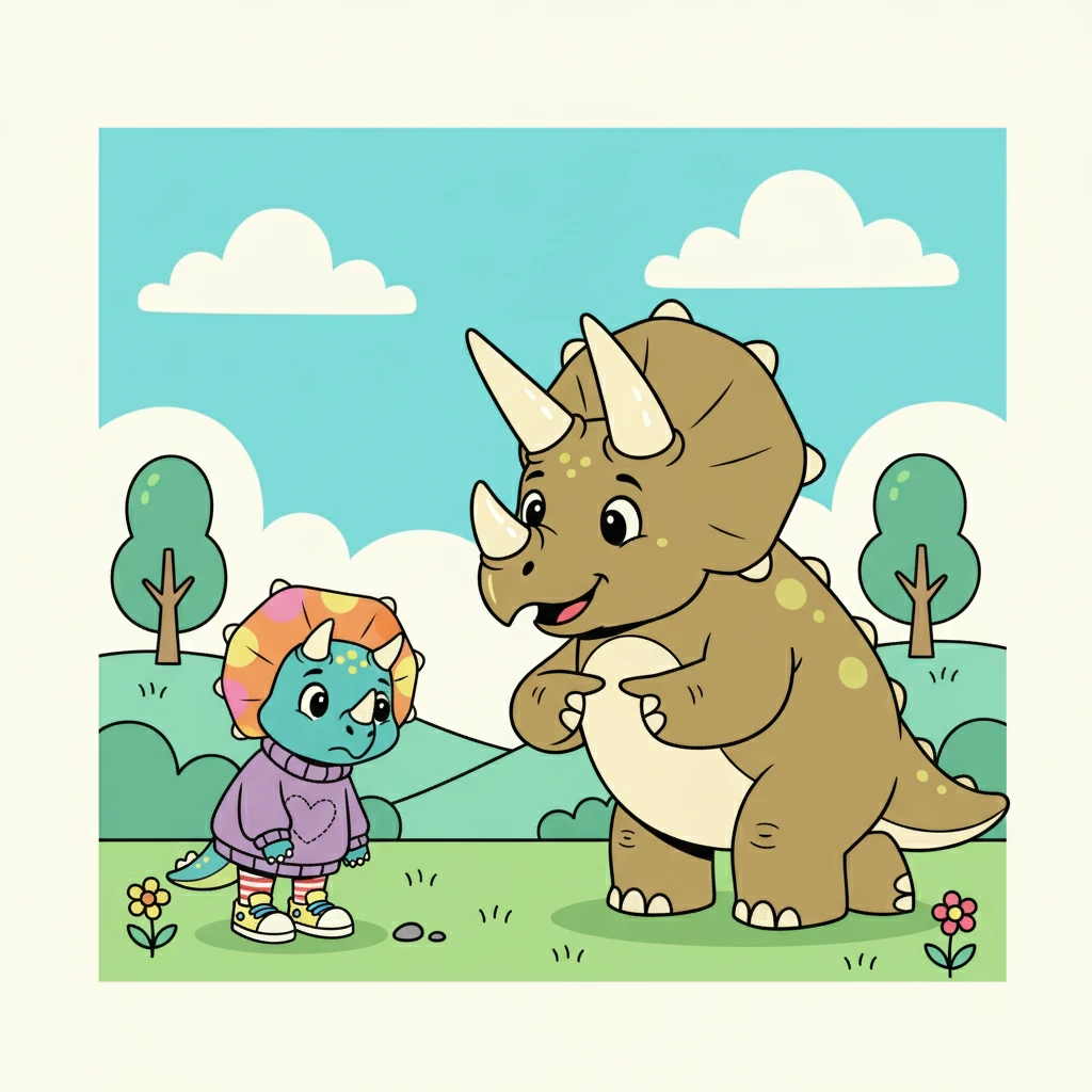 Papa Triceratops approached, his horns gleaming. He explained to Trix that it was okay to feel angry. It's a normal feeling, like being hungry or sleepy.