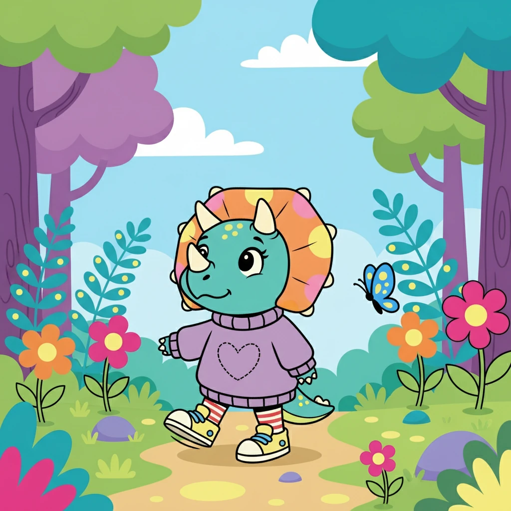 Trix began to notice the world around her, the vibrant colors of the plants, and the sounds of the forest. She slowed her stomps and felt a little calmer.