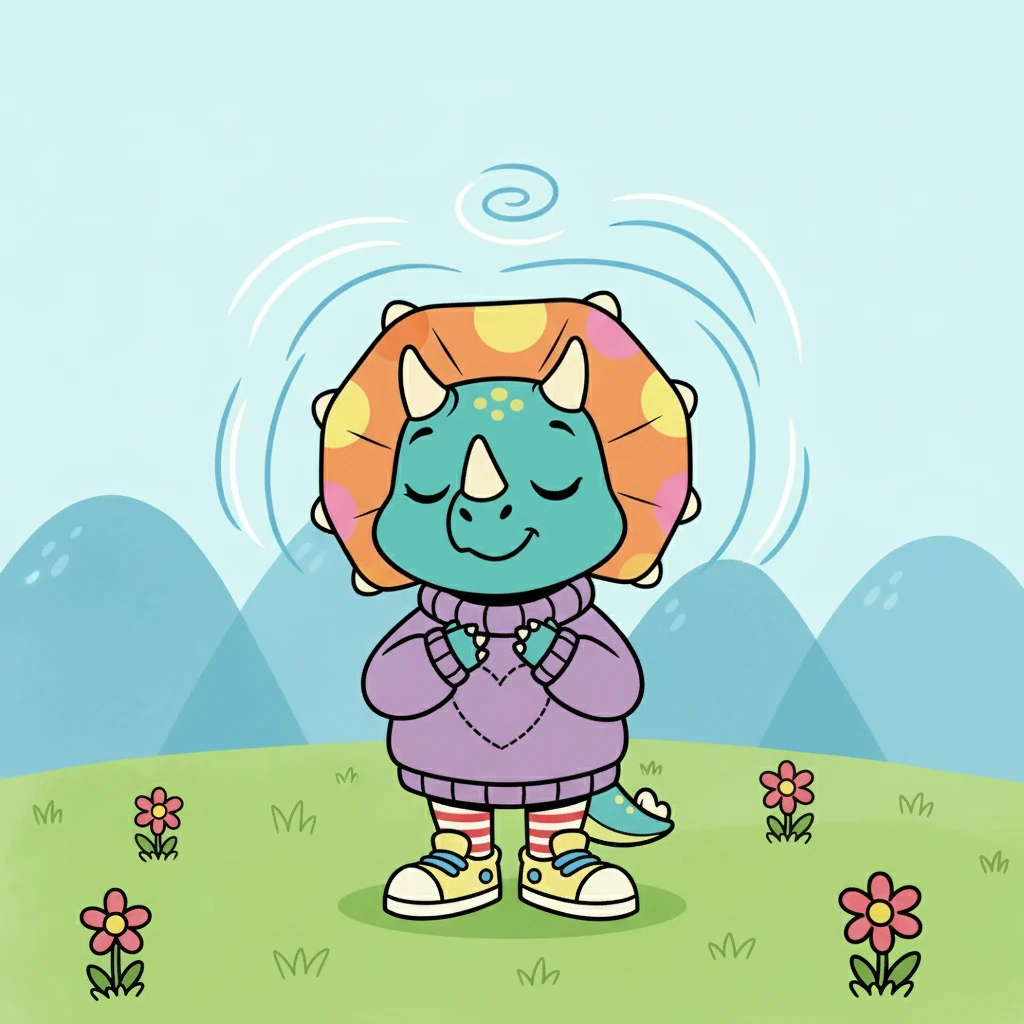 Trix repeated a special poem: "I can be mad and still be kind, I take deep breaths and clear my mind. I’m strong, I’m loved, I’ll always be, A calm Triceratops — safe and free."