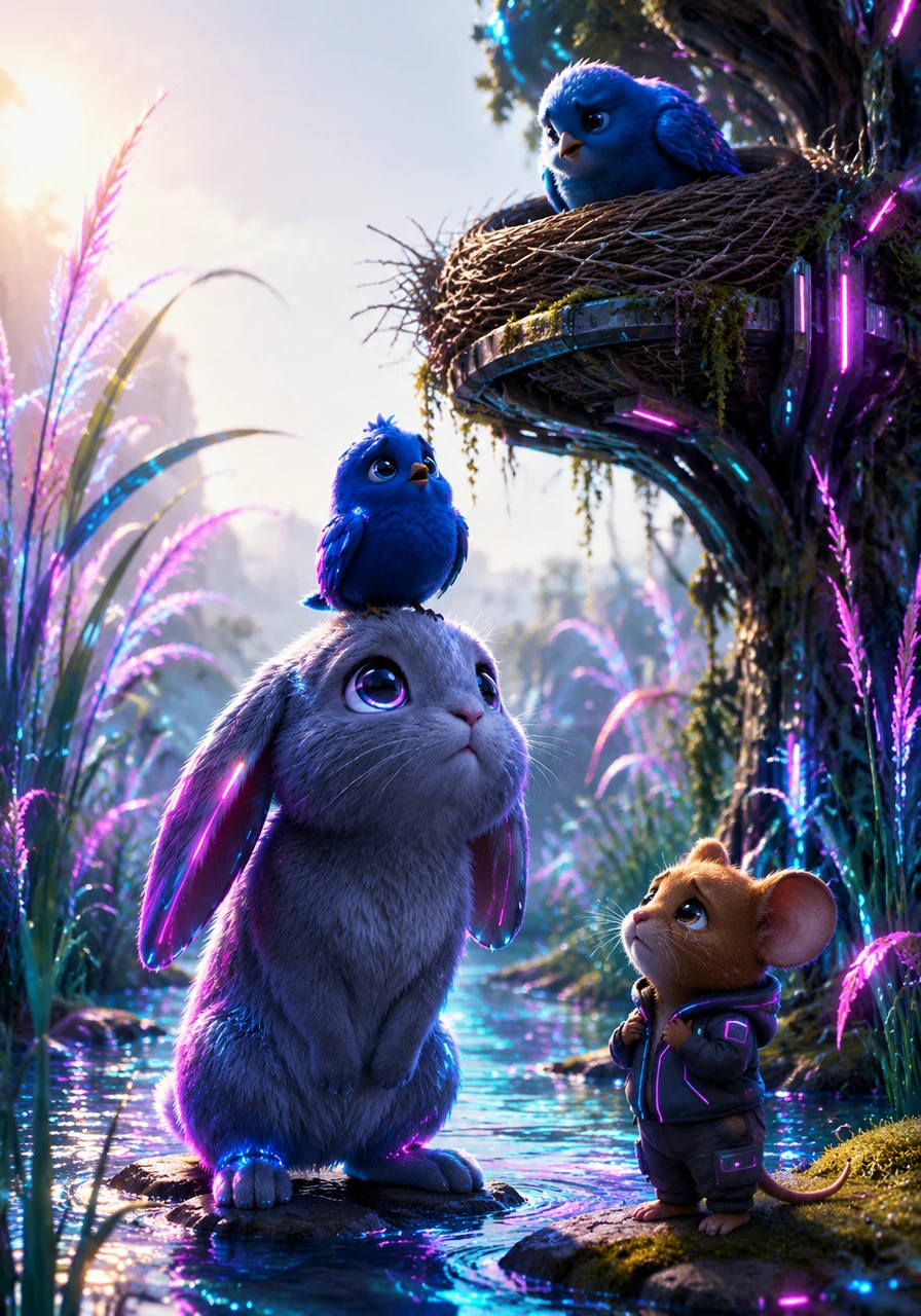 Later that morning, Barnaby heard a soft chirping sound coming from the tall marsh grass near the sparkling river. Bluey the bluebird had fallen from his nest before learning to fly, so Barnaby gently nudged the little bird onto his soft head and stretched high to return him to his worried mother.