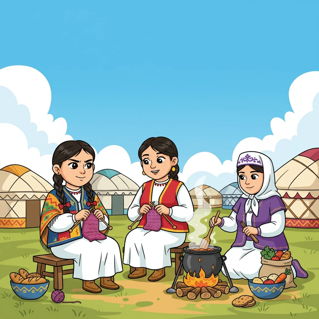 Айгүл анасымен бірге ауылдағы басқа әйелдерге көмектесті. Олар жауынгерлерге арнап киім тоқып, азық-түлік дайындады. Айгүл анасынан үлкендерге көмектесудің маңыздылығын үйренді.