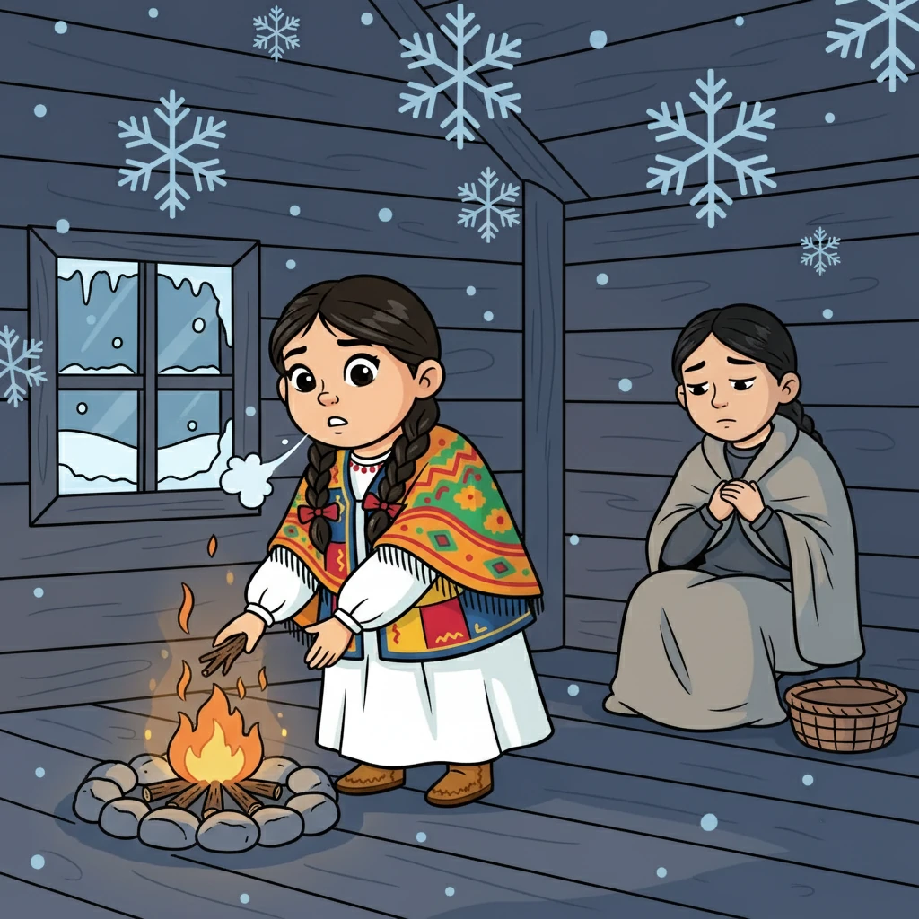 Қыс келді, аяз қаһарлы болды. Үйде азық-түлік азайып, жылулық жетіспеді. Айгүл анасының қиналғанын көріп, жүрегі ауырды. Бірақ анасы ешқашан үмітсіздікке берілмеді.