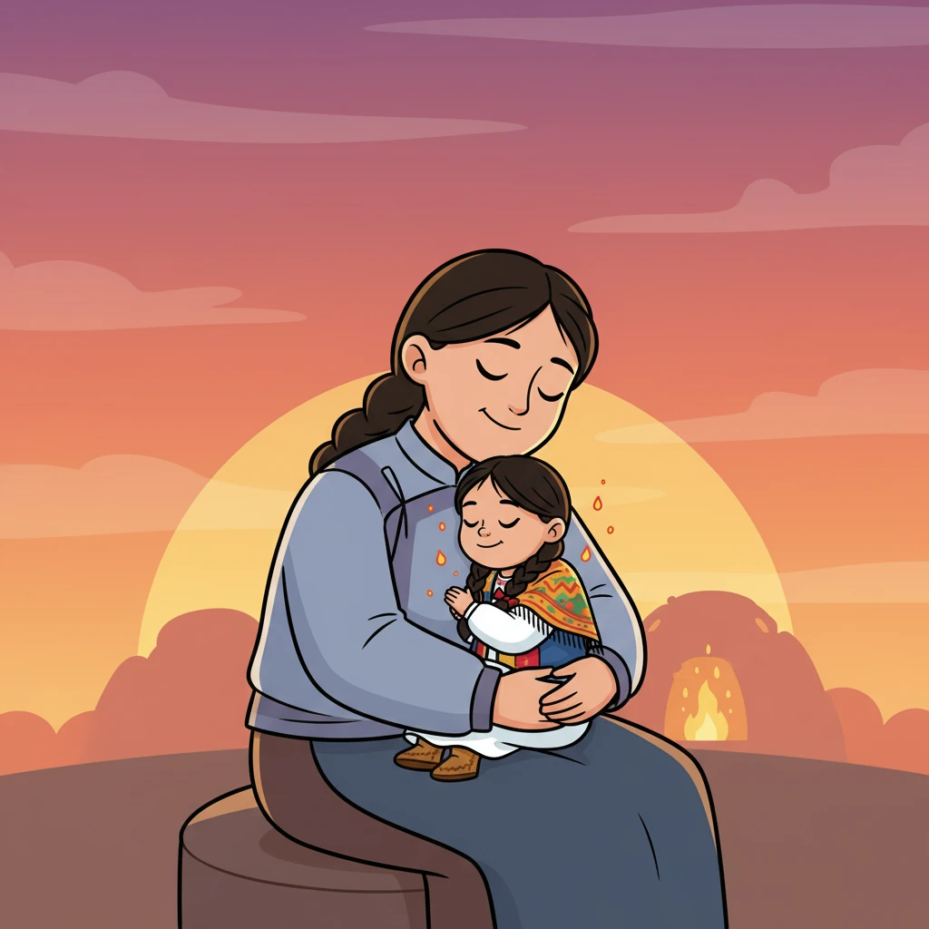 Күн батқанда, Айгүл анасының құшағында жатты. Ол «Біздің ыстық ұямыз ешқашан сөнбейді» деп ойлады. Айгүл бақытты және қауіпсіз сезінді, оның жүрегінде үміт оты мәңгілікке жанып тұрды.