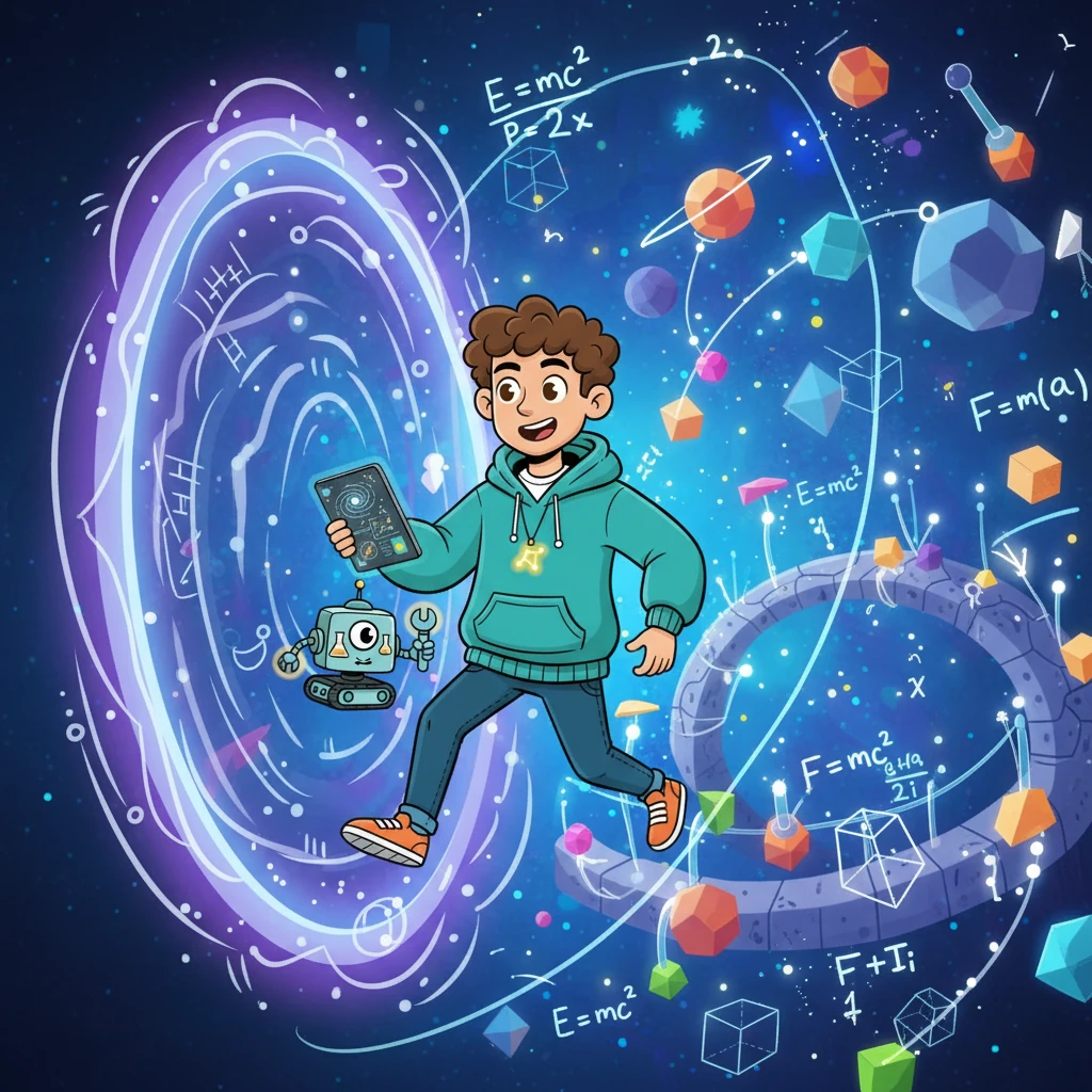 Сабақ басталғанда, Айдар ерекше порталдың ішіне кіріп кетті. Ол өзін таңғажайып әлемде тапты, мұнда барлық нәрсе математикалық формулалар мен физикалық заңдылықтарға бағынады.