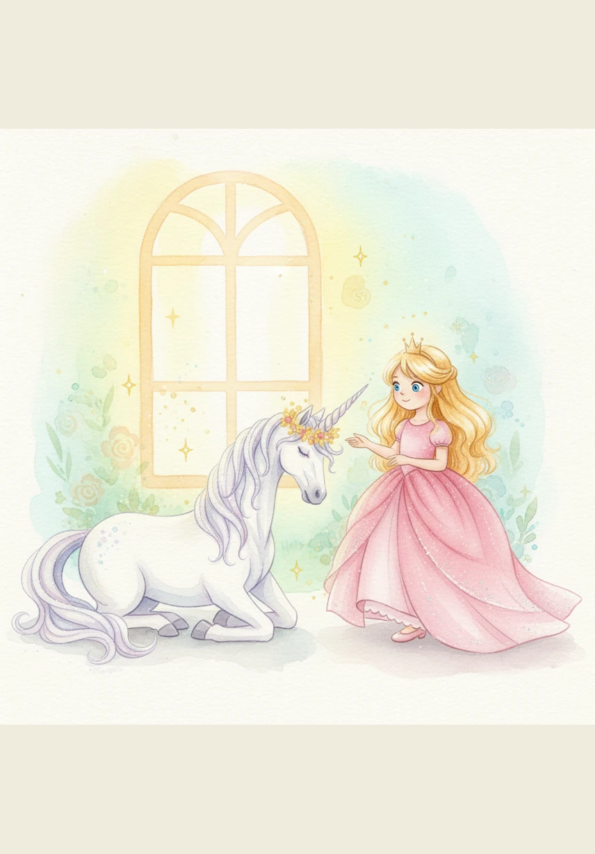 Princess Sophia stood in her royal bedroom, her golden hair shining as she twirled in her favorite sparkly pink dress. She closed her eyes and made a wish for a night filled with wonders and the sweetest adventures.