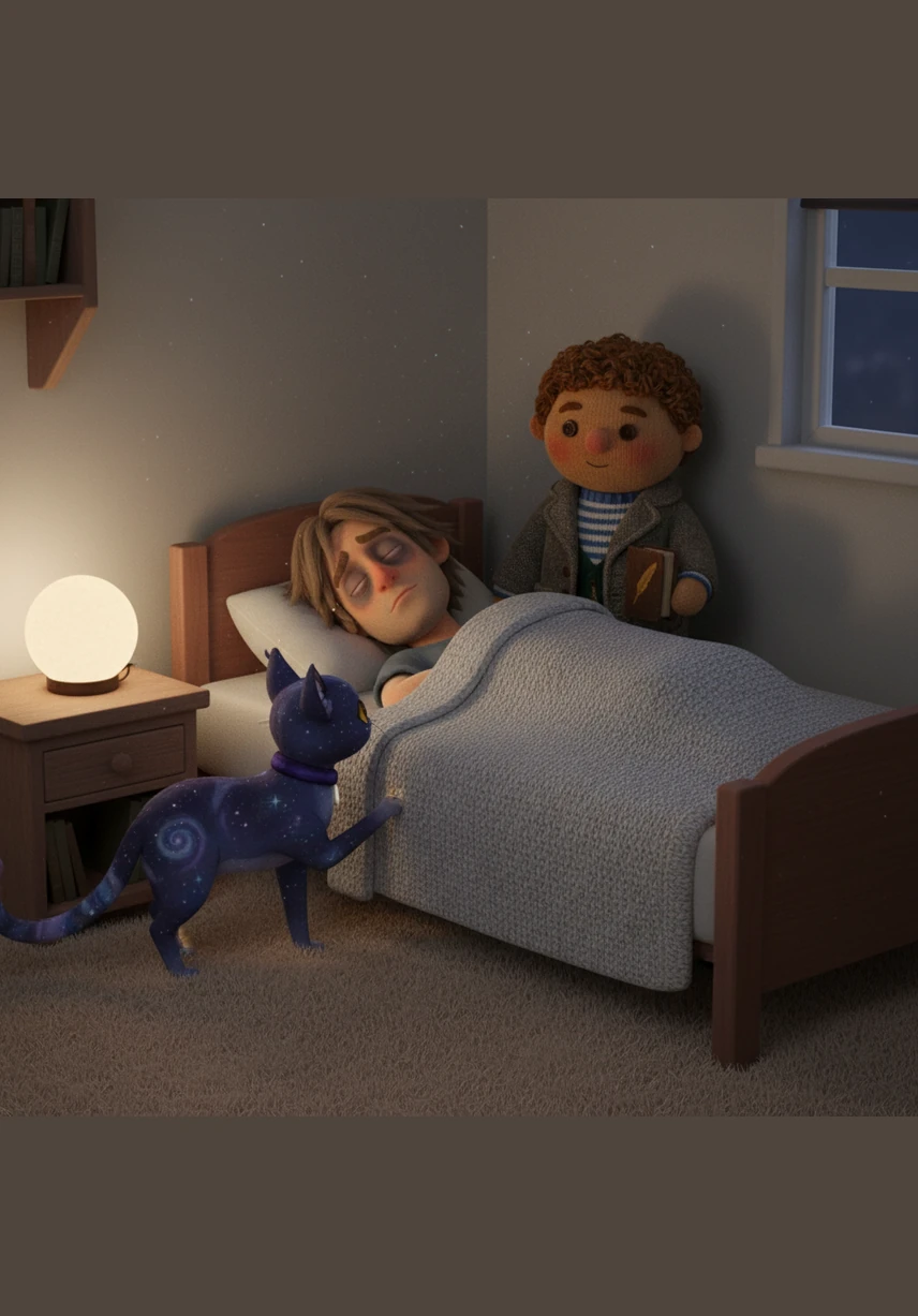 He looks toward the digital clock on the wall, seeing the numbers 7:15 flicker and vanish, replaced instantly by 7:00. Orion blinks a single time, his tail sweeping across the floor in a slow, deliberate arc that seems to synchronize with the ticking of the clock.