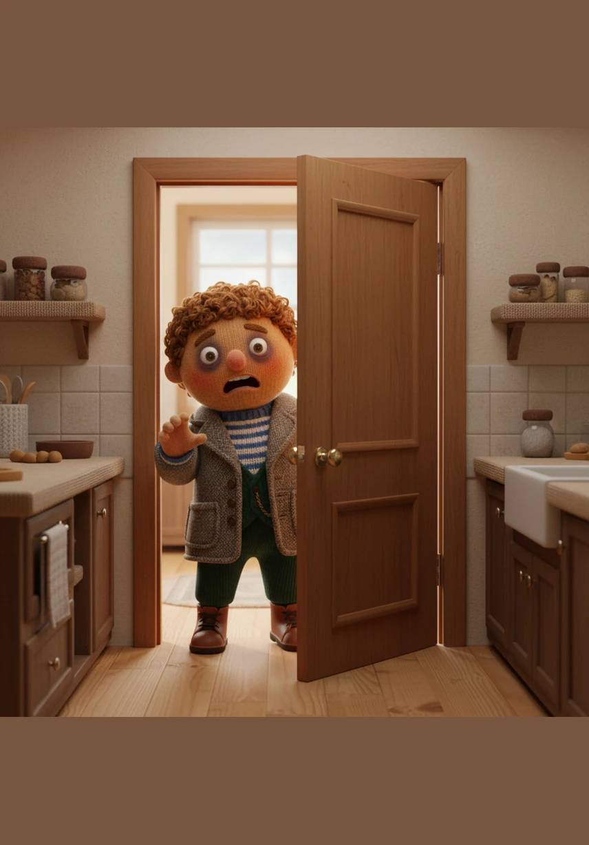 Panicked, Arthur lunges for the front door and throws it wide, desperate to breathe the fresh air of the outside world. To his horror, he steps through the threshold only to find himself standing back in the middle of his own kitchen, facing the same closed door.