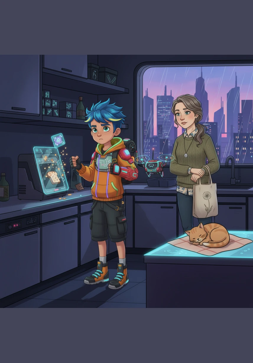 At the school gate, Rory gives Mum a quick hug and a wave. He walks to his class and finds a magic glowing map hidden in his tray. The adventure is about to start because he was so brave!