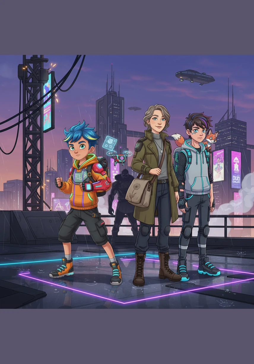 Rory sees a huge gap between the white clouds ahead. He uses his feet to go fast and leaps over the edge with a big smile. "I did it!" he shouts as he lands safely on the other side.